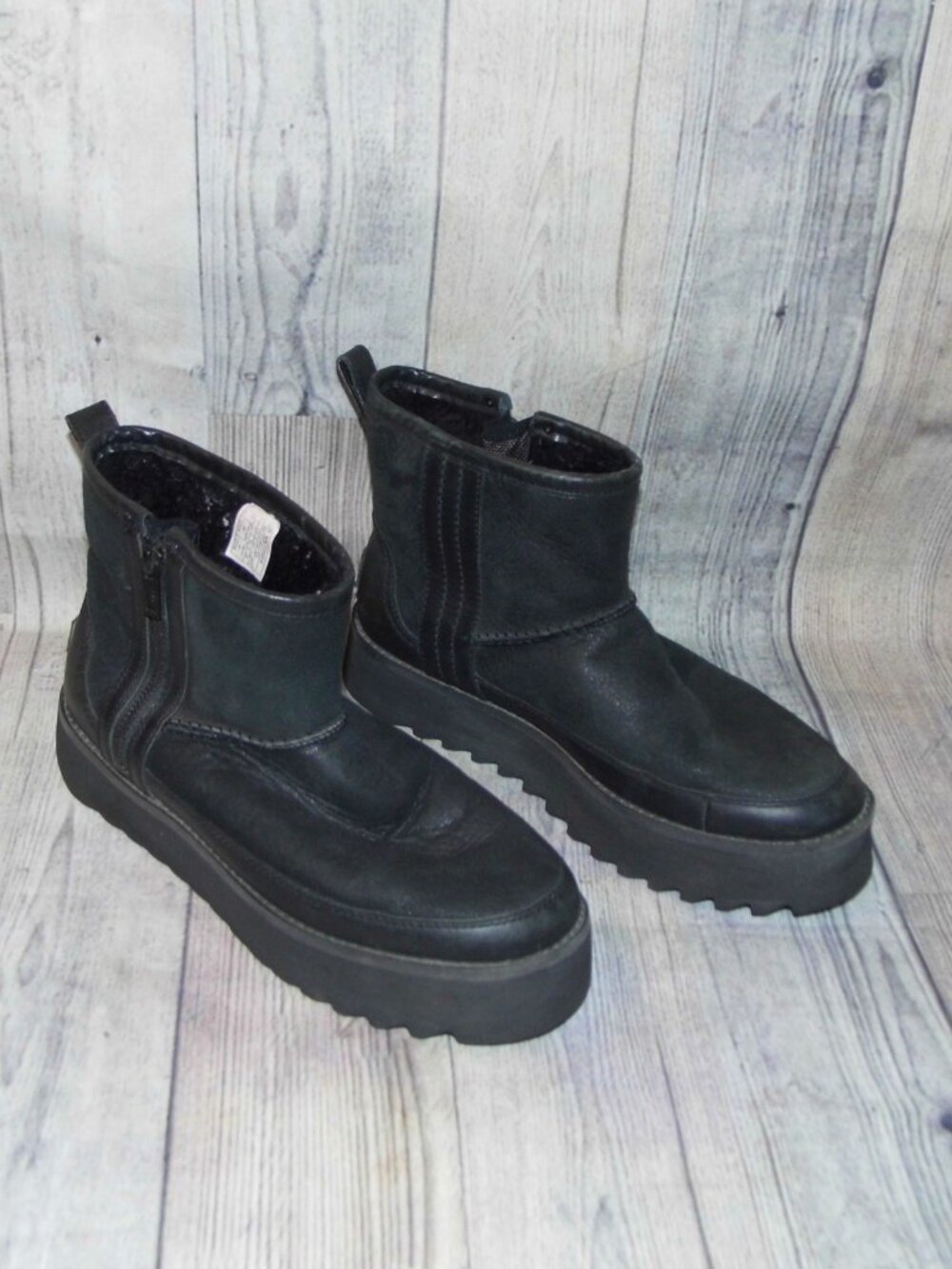 UGG Classic Mini Rebel Biker Black Leather Booties Womens Size 9